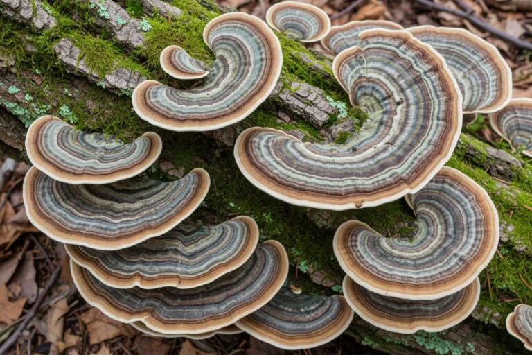 Turkey tail mushroom growing in wild forest which has various culinary usage.