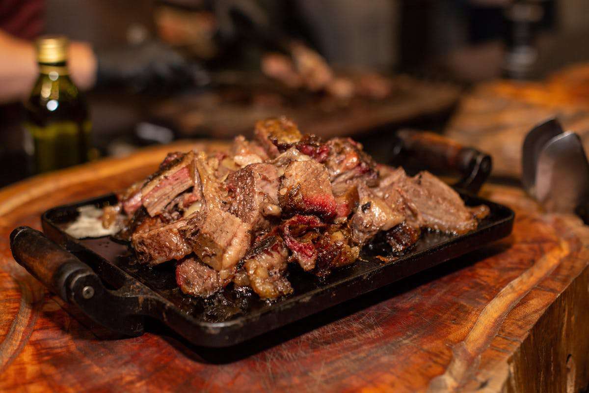 A tray of meat with protein and fats.