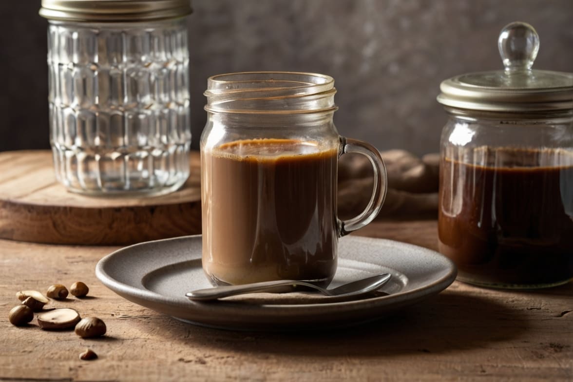 A picture of mushroom coffee on an empty table referring the title