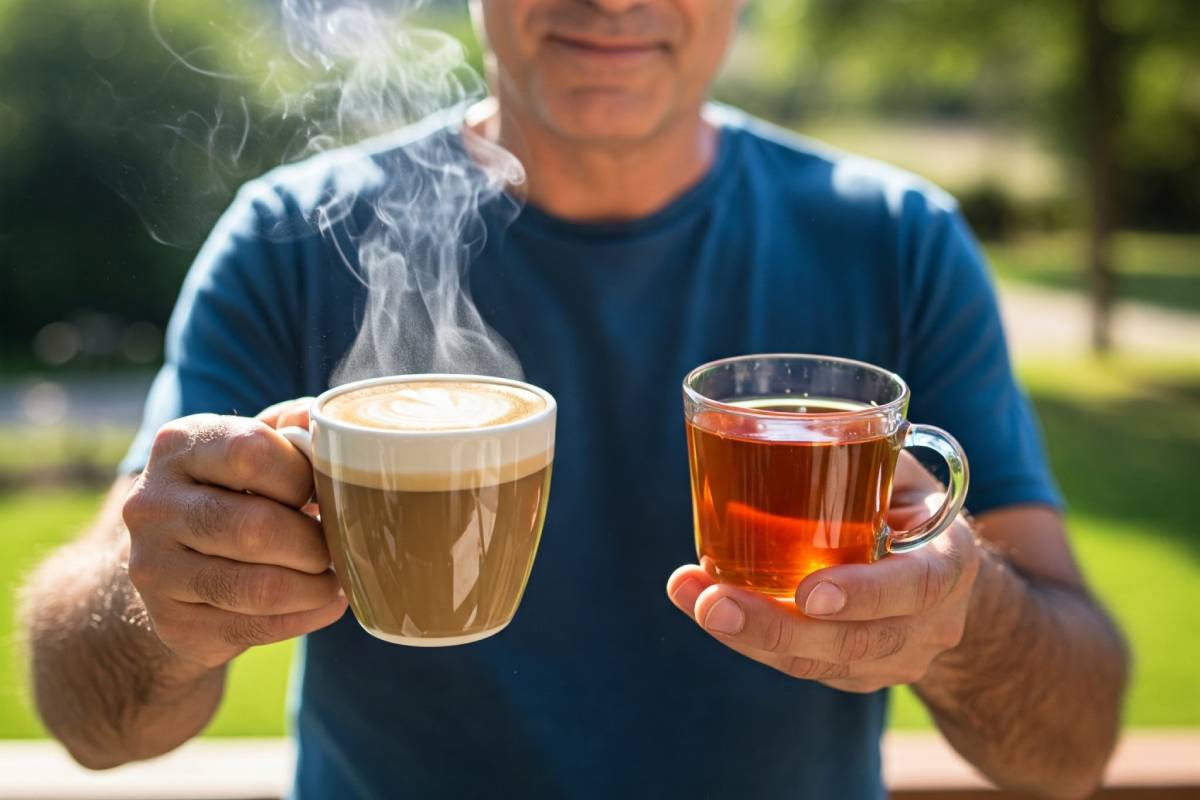 A person holding mushroom and mushroom tea with his both hands. Lets find out which one better.