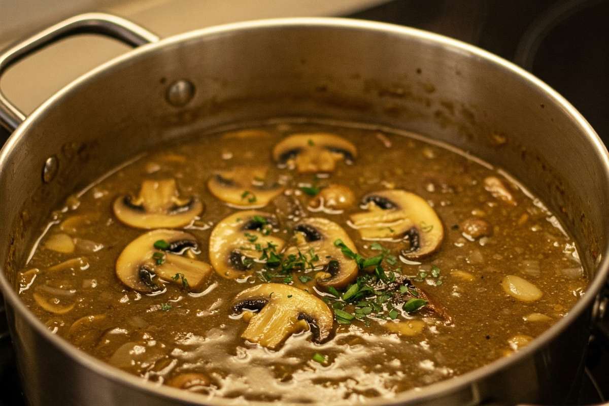 Golden Mushroom Soup in a large pot.