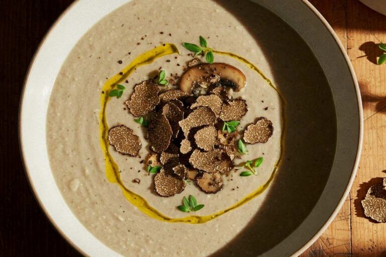 A bowl of Truffle Mushroom Soup.