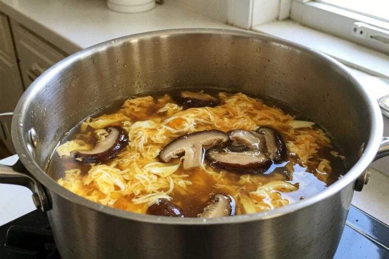 Mushroom Egg Drop Soup In a large Pot