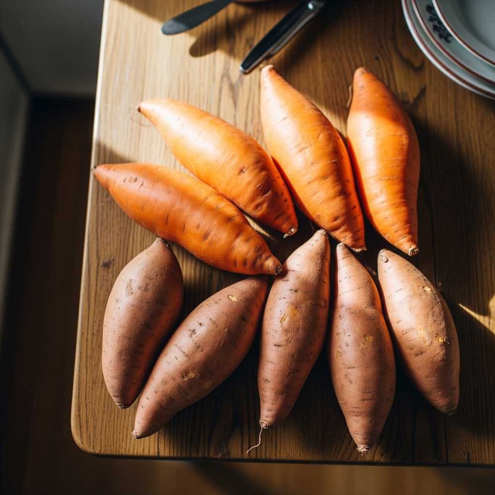 Orange sweet potato and Normal sweet potato side by side in a dinning table.