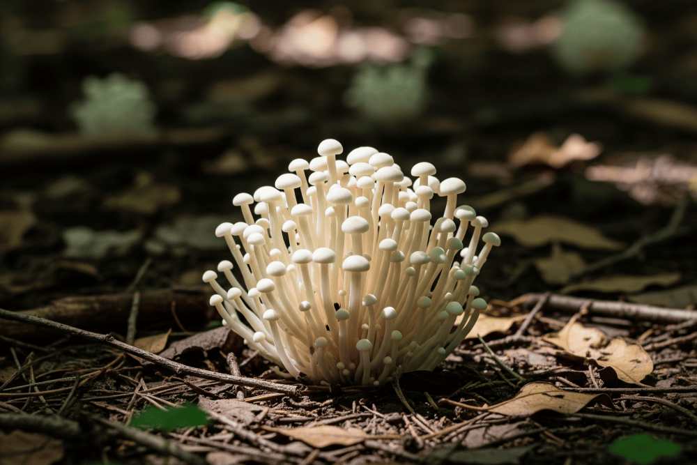Enoki Mushrooms growing in the wild.