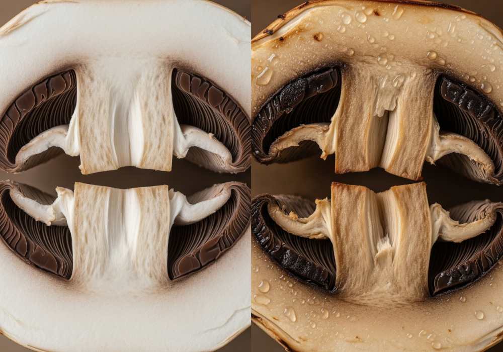 Texture of mushrooms: before cooking and after cooking.
